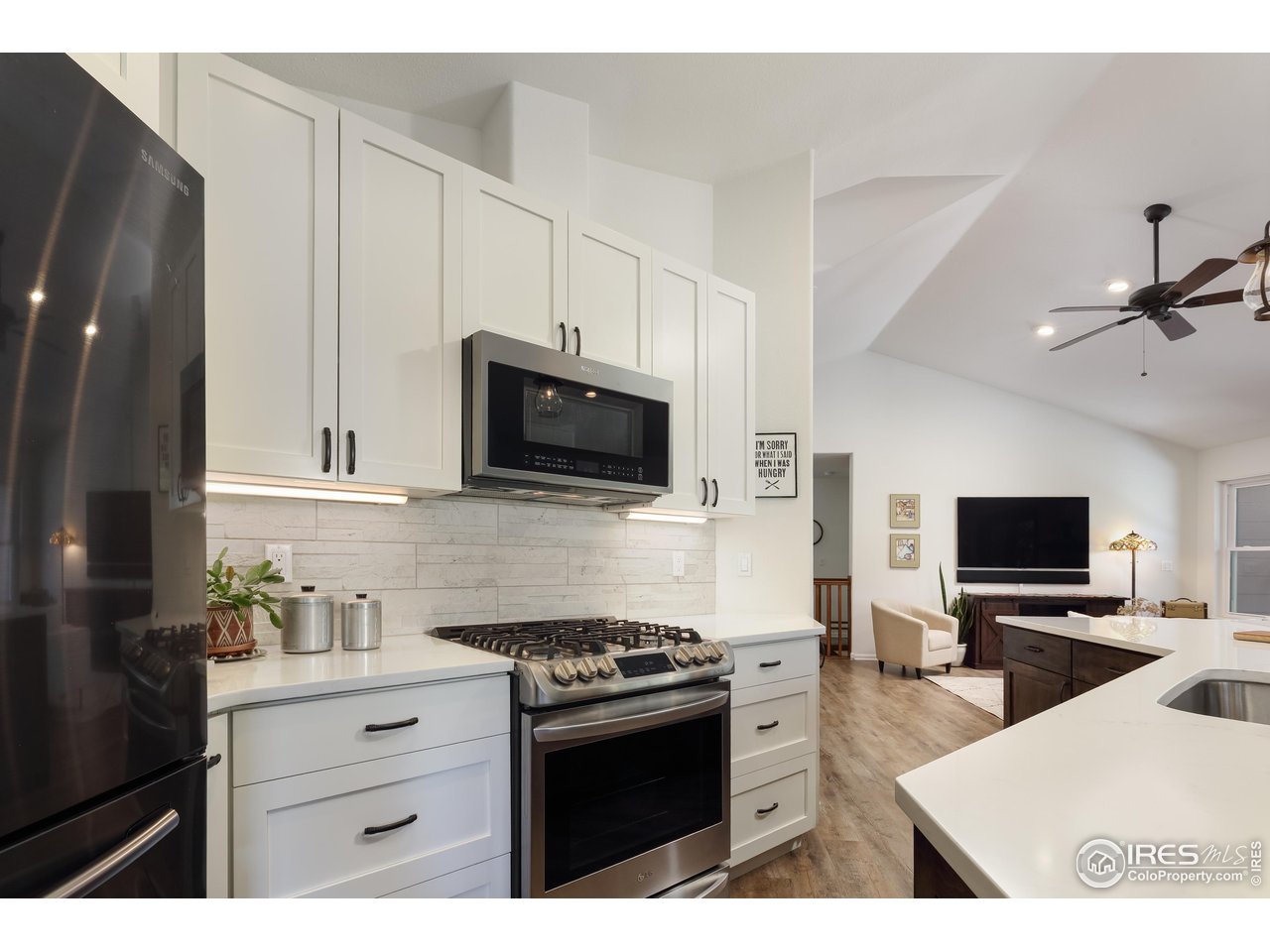 187 Wichita Road Lyons, CO 80540 - Photo 10 of 47 a kitchen with stainless steel appliances a stove microwave and sink