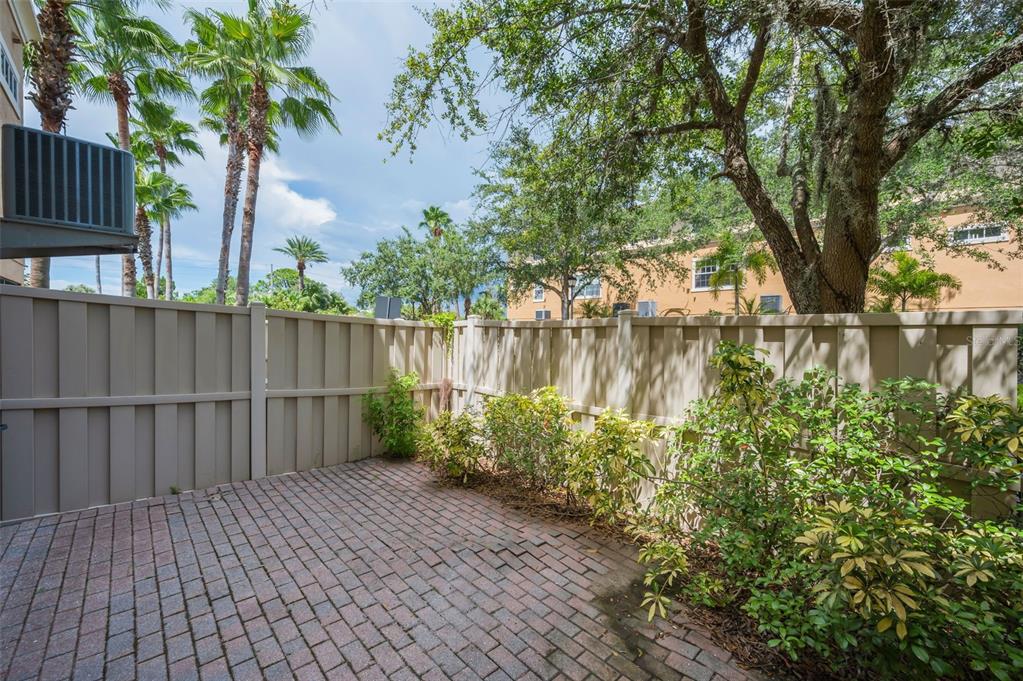 5628 Sea Turtle Court New Port Richey, FL 34652 - Photo 37 of 99 a view of a backyard with large trees and wooden fence