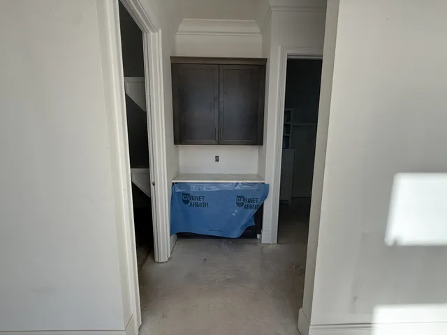 a living room with a rug