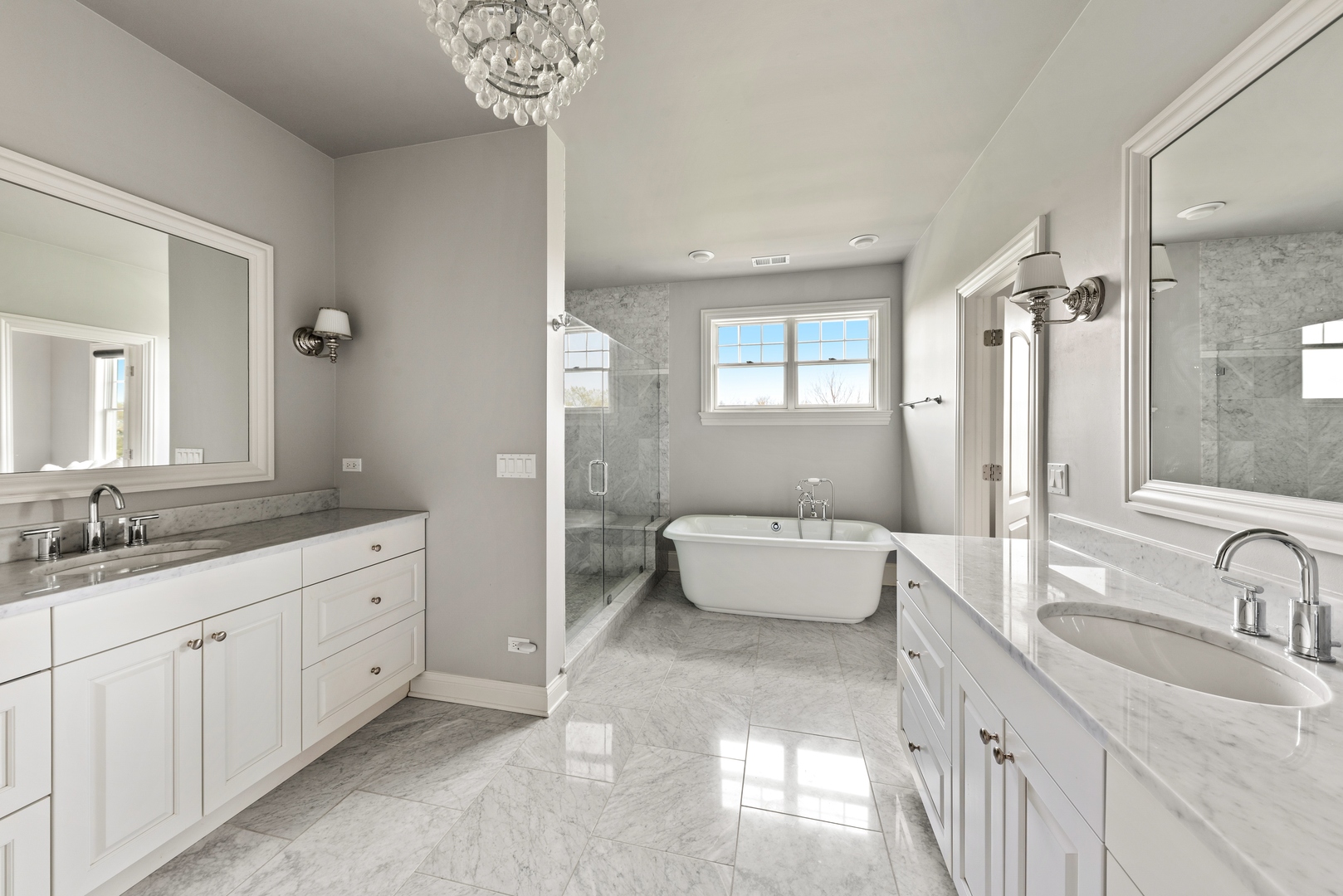 26070 West Sunset Road Barrington, IL 60010 - Photo 12 of 30 a spacious bathroom with a granite countertop tub sink a mirror a vanity and a shower