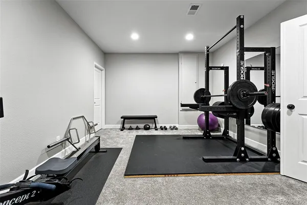 a room with gym equipment