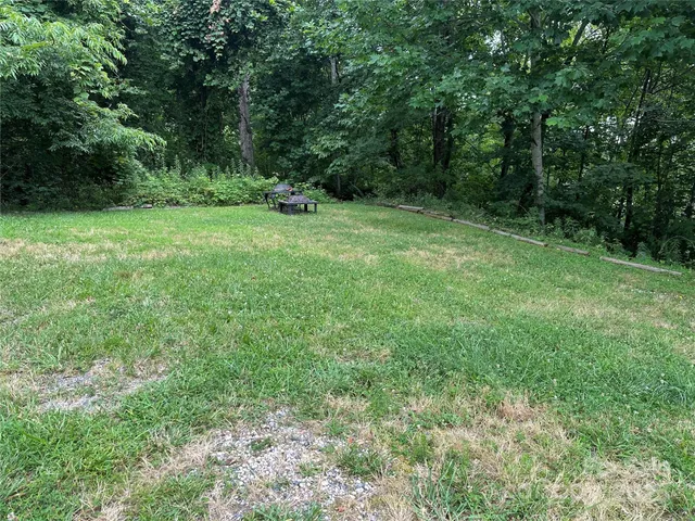 a view of green field with trees in the background
