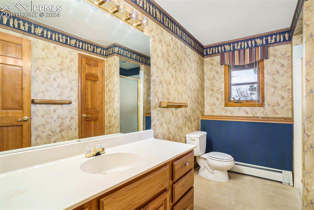 4315 Star Ranch Road Colorado Springs, CO 80906 - Photo 24 of 47 a bathroom with a sink a toilet and a mirror