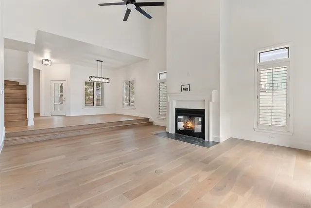 a view of a room window and fireplace