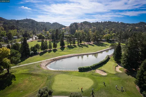 a view of a swimming pool with a mountain
