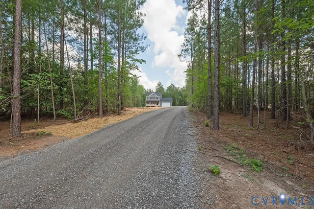 a view of a road with trees in the background