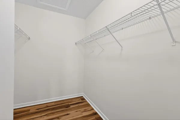 a view of a room with racks on the wall