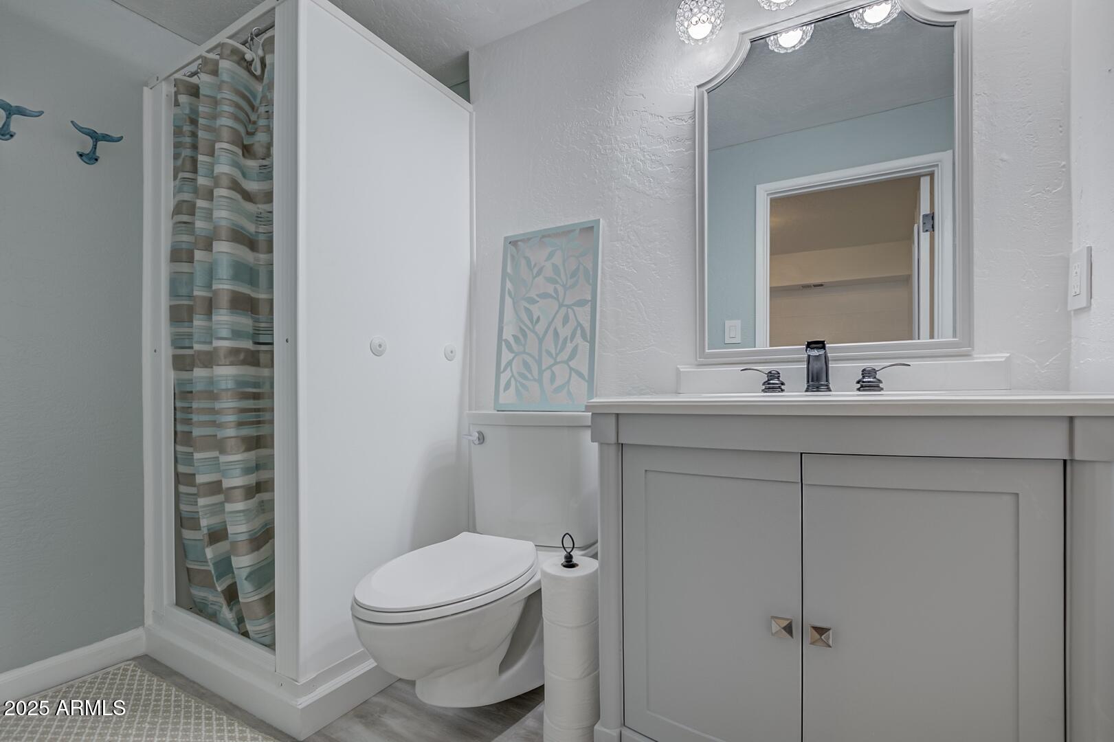 1303 North Sunshine Lane Payson, AZ 85541 - Photo 28 of 29 a bathroom with a sink a toilet a mirror and shower