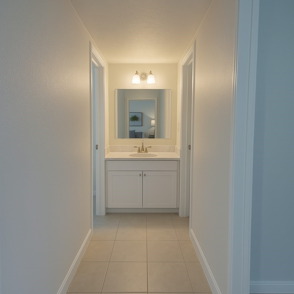 9745 Long Point Road, Unit 29 Houston, TX 77055 - Photo 4 of 7 a bathroom with a sink a toilet and mirror