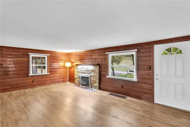 an empty room with windows