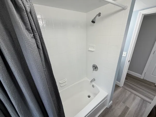 a bathroom with a bathtub