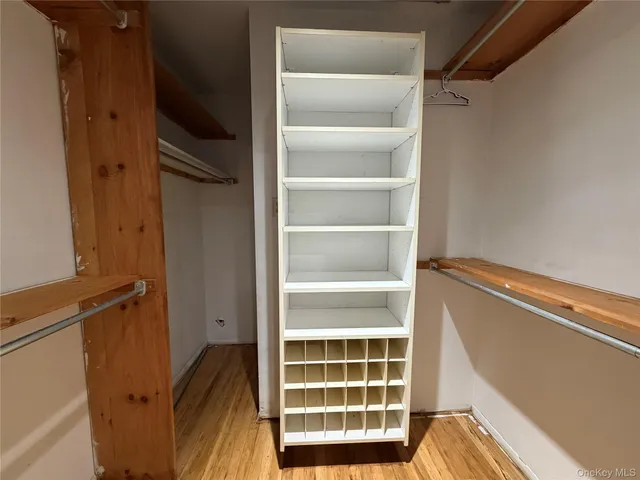a view of walk in closet with empty racks