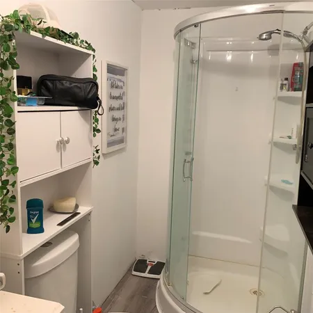 a bathroom with a sink and a shower
