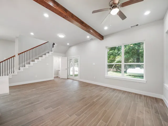 wooden floor and windows in a room