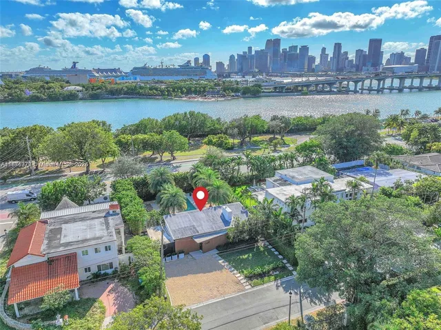 a view of a lake with a city