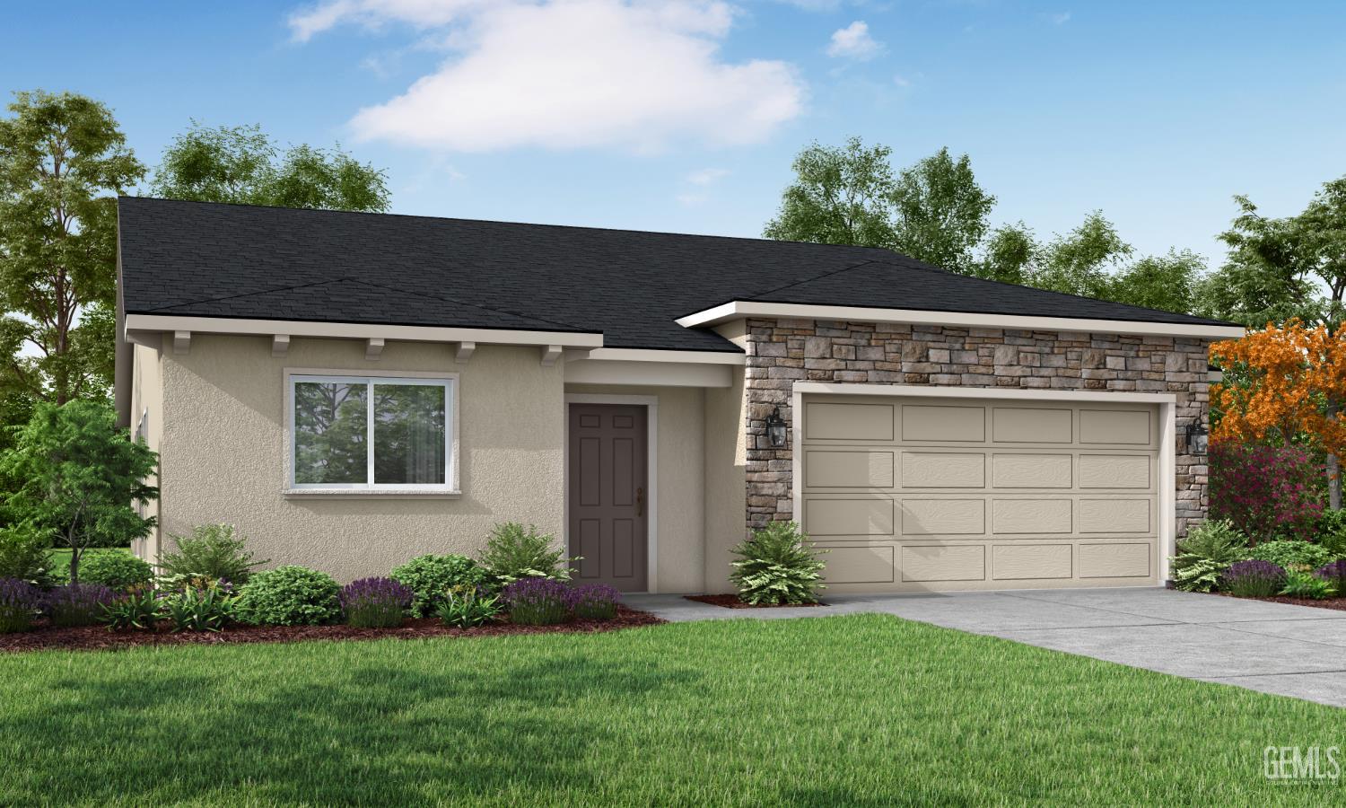 front view of a house with a garden