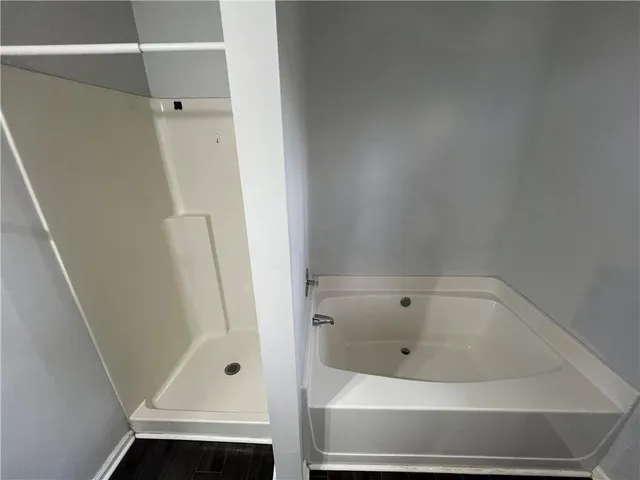 a bathroom with a bathtub
