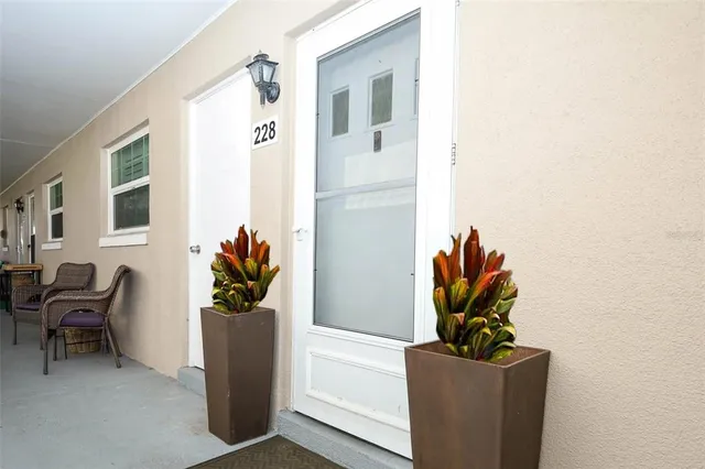 a view of a hallway with wooden floor and a potted plant