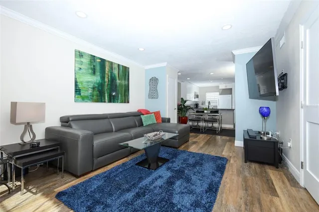 a living room with furniture and a rug