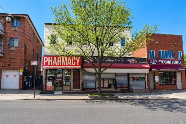 front view of a building with a street view