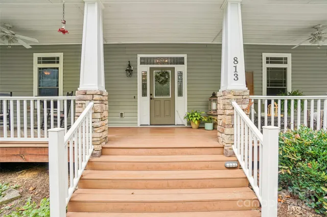 a view of a balcony with stairs