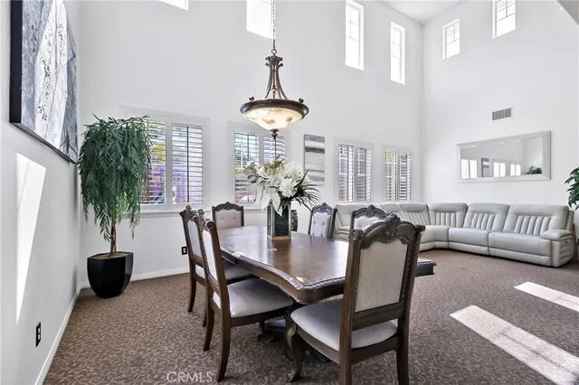 a view of a dining room with furniture window and flowerpot
