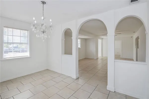 a view of a room with chandelier