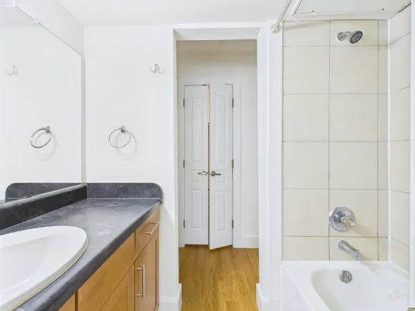 a bathroom with a bathtub