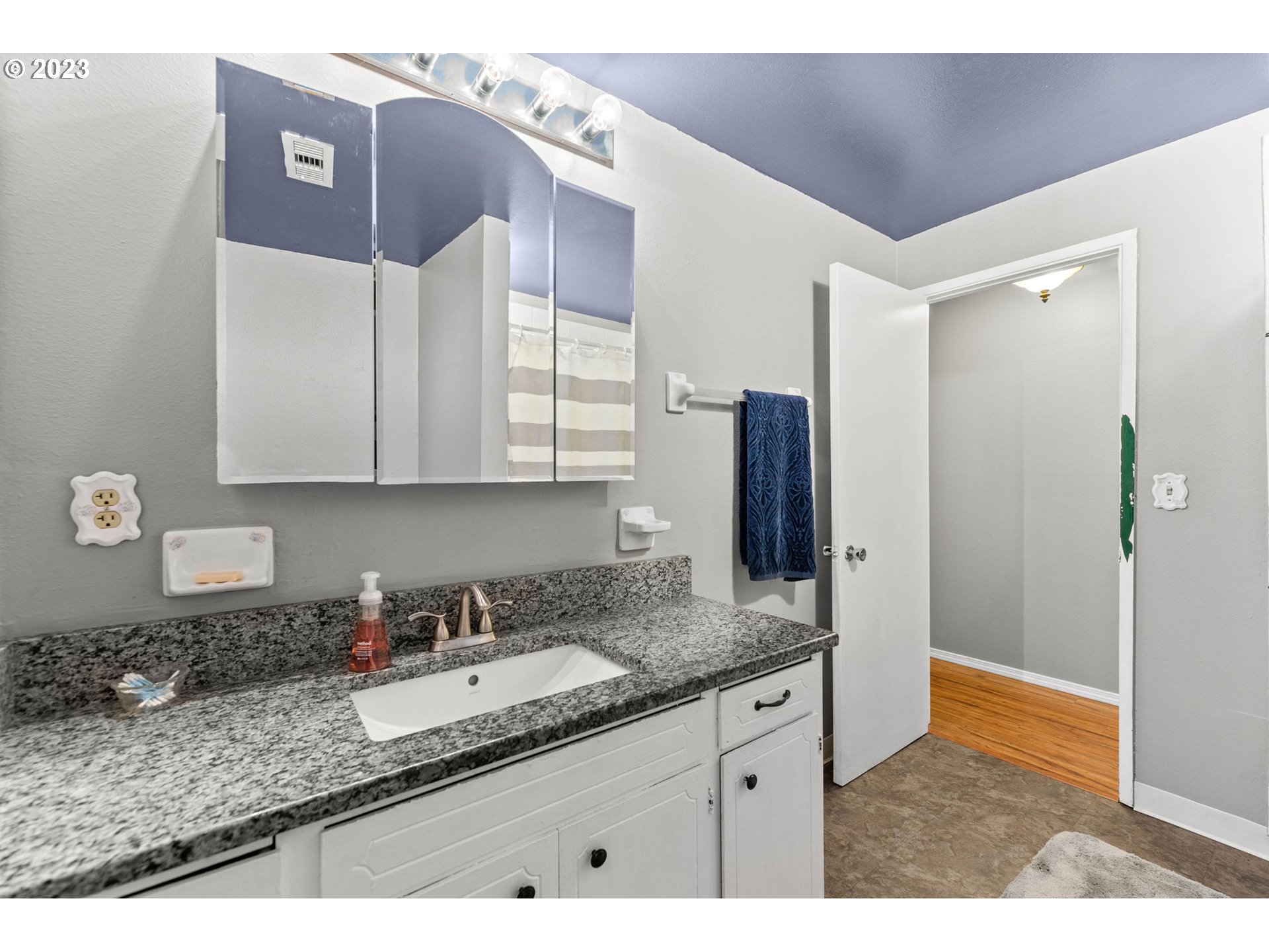 12204 Northeast 7th Street Vancouver, WA 98684 - Photo 20 of 30 a bathroom with a granite countertop sink and a mirror