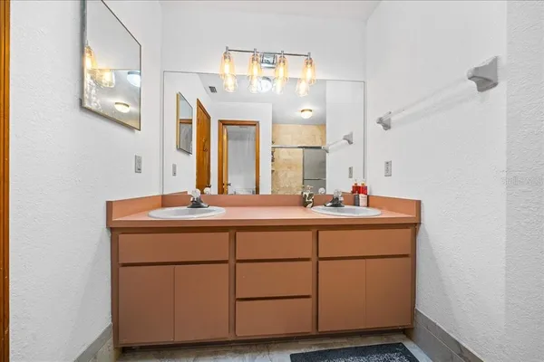a bathroom with a bathtub