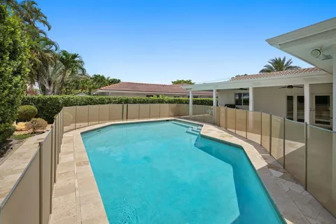 a view of a backyard with large trees and plants