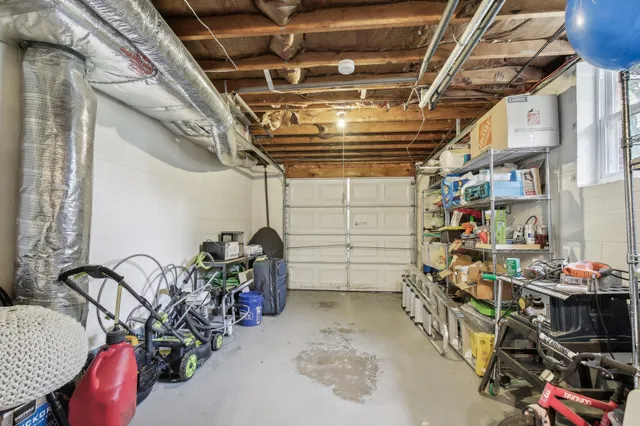 a view of a storage room with racks