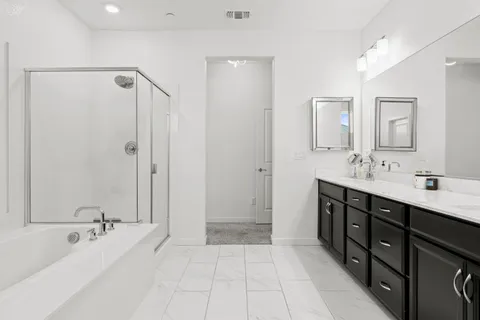 a view of a garden with a houses