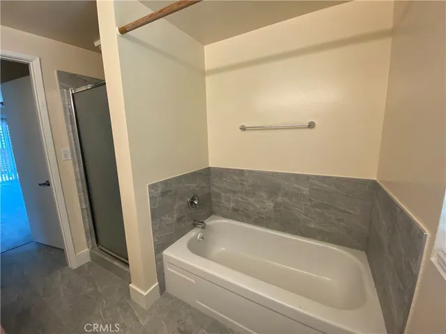a bathroom with a bathtub
