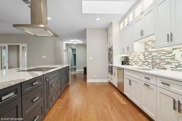 a large kitchen with a lot of counter space