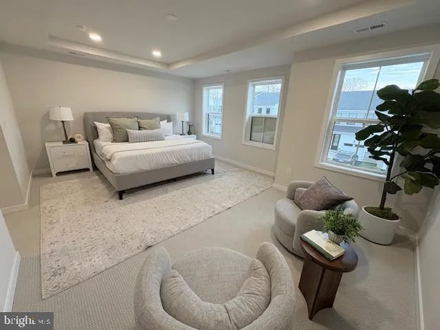 a bedroom with furniture and a potted plant