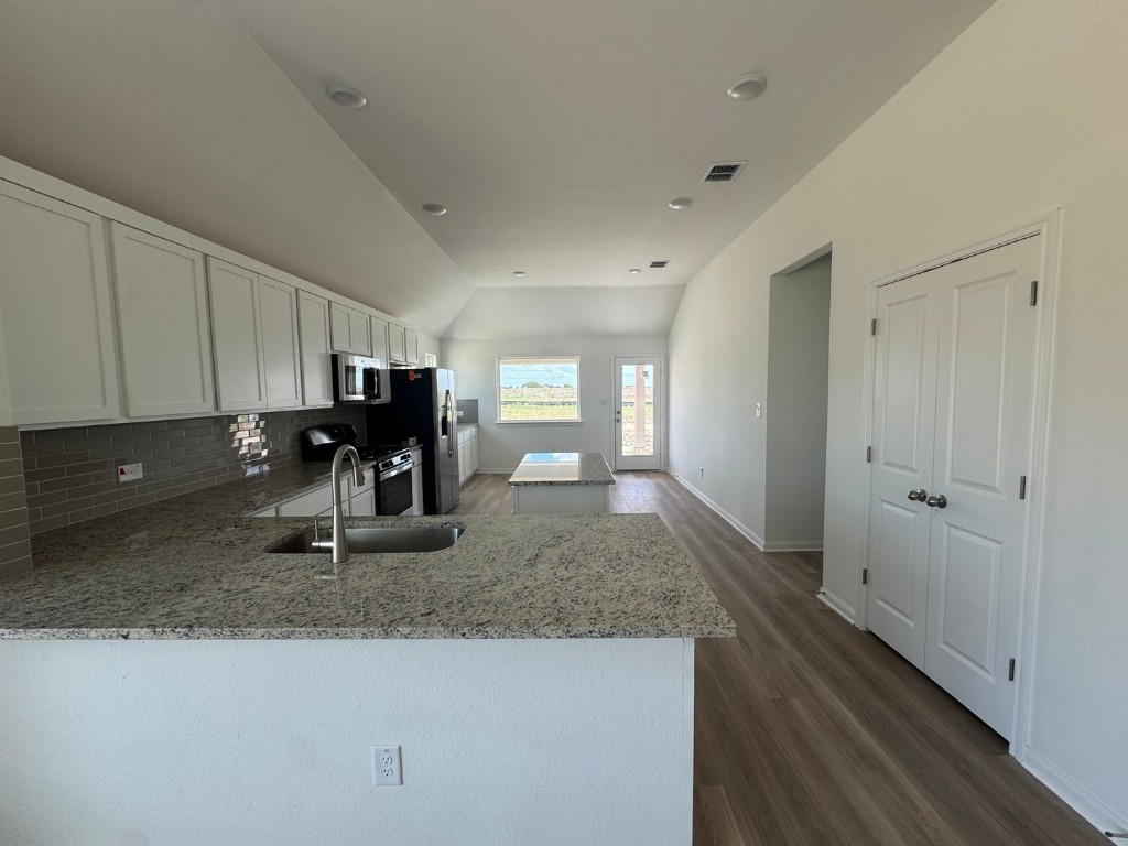 3729 Pin Oak Hills Seguin, TX 78155 - Photo 5 of 19 a kitchen with granite countertop a sink a stove and cabinets