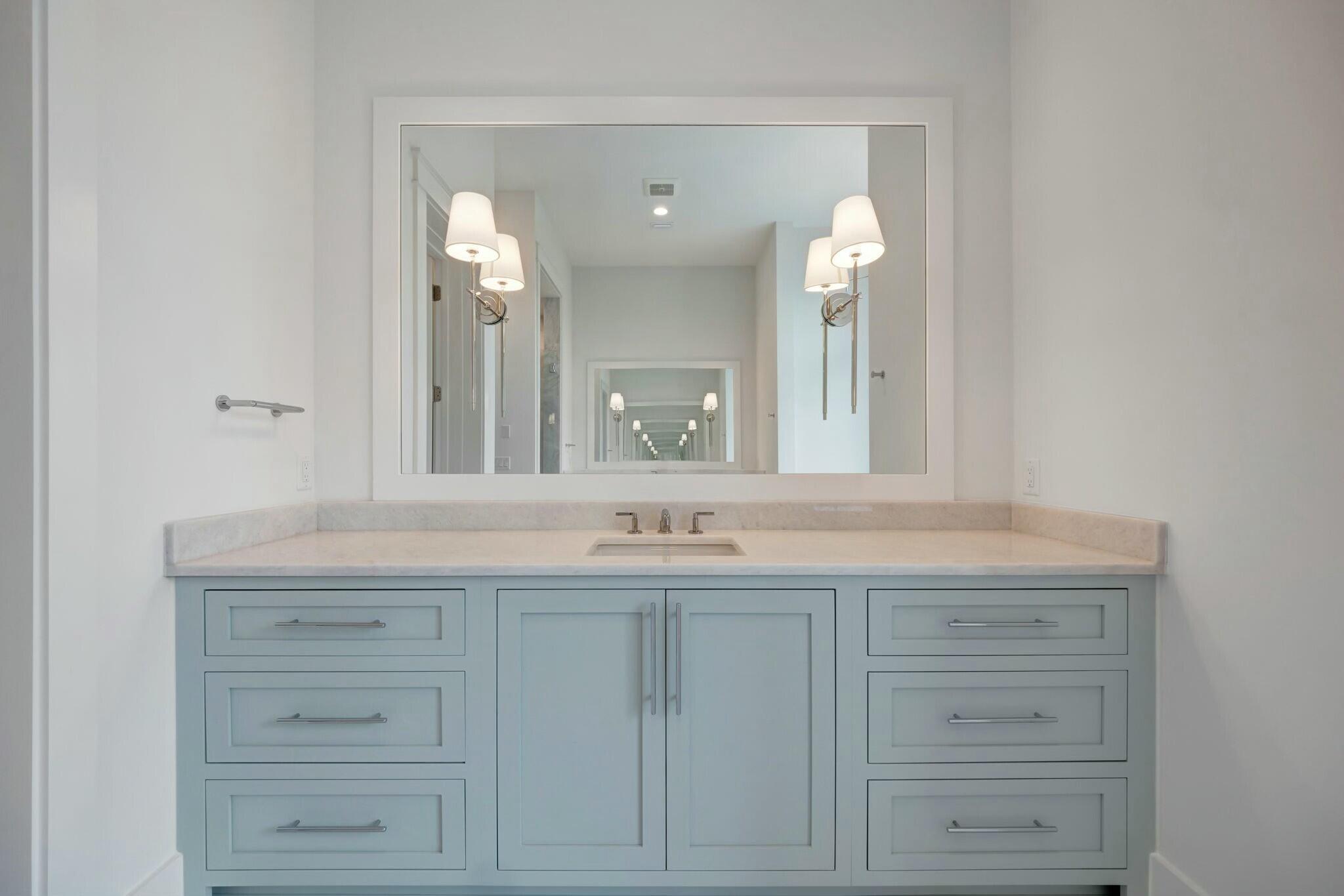 287 Golf Ridge Dr Inlet Beach Inlet Beach, FL 32461 - Photo 45 of 97 a bathroom with a granite countertop double vanity sink and a mirror