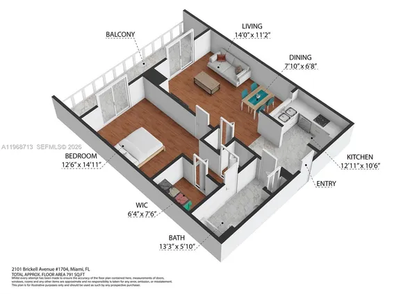 $3,200 | 2101 Brickell Avenue, Unit 1704, Miami, FL 33129