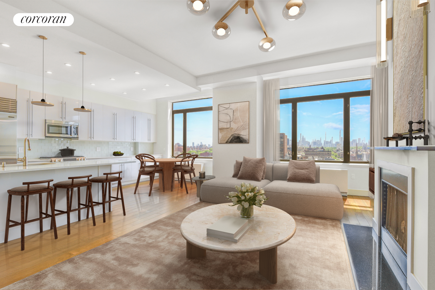 380 Lenox Avenue, Unit PHC Manhattan, NY 10027 - Photo 1 of 15 a living room with furniture kitchen and a large window