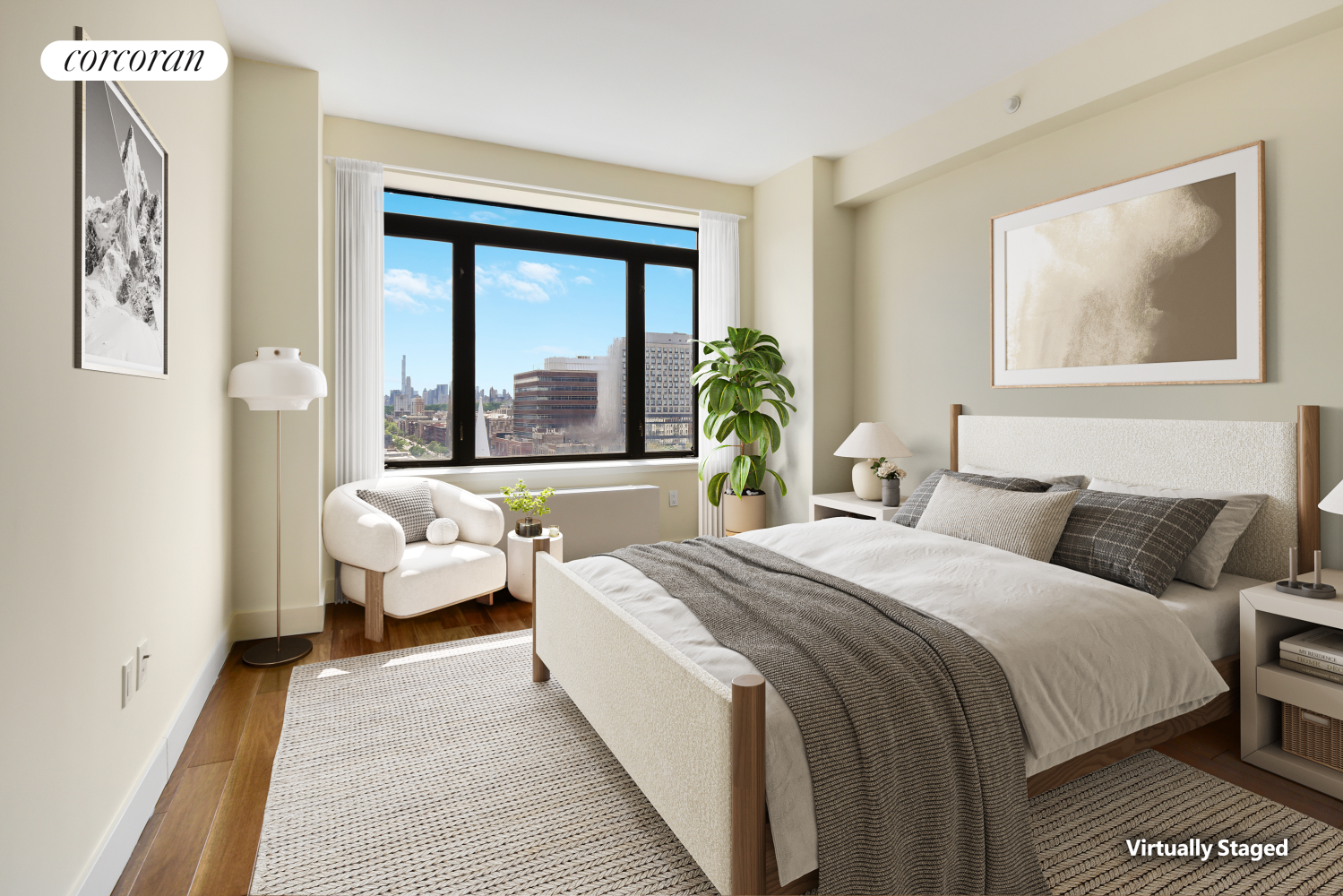 380 Lenox Avenue, Unit PHC Manhattan, NY 10027 - Photo 7 of 15 a bedroom with a bed and a large window