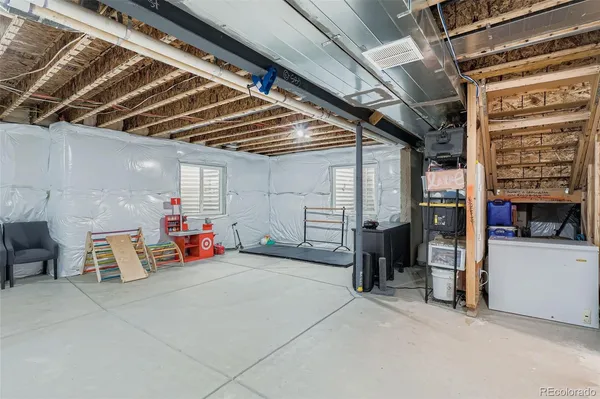 a view of a garage with couch