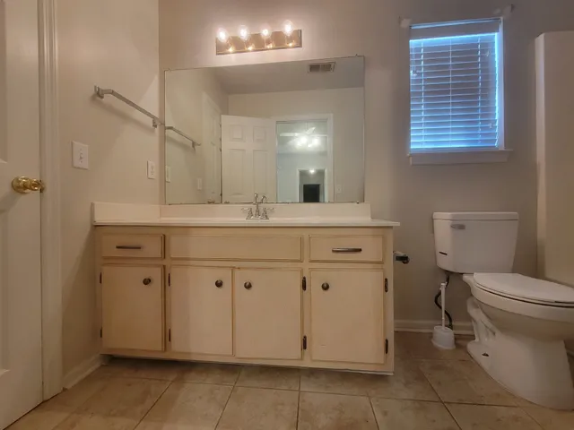 a bathroom with a sink a toilet and vanity