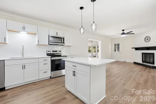 a kitchen with a stove a sink and a refrigerator