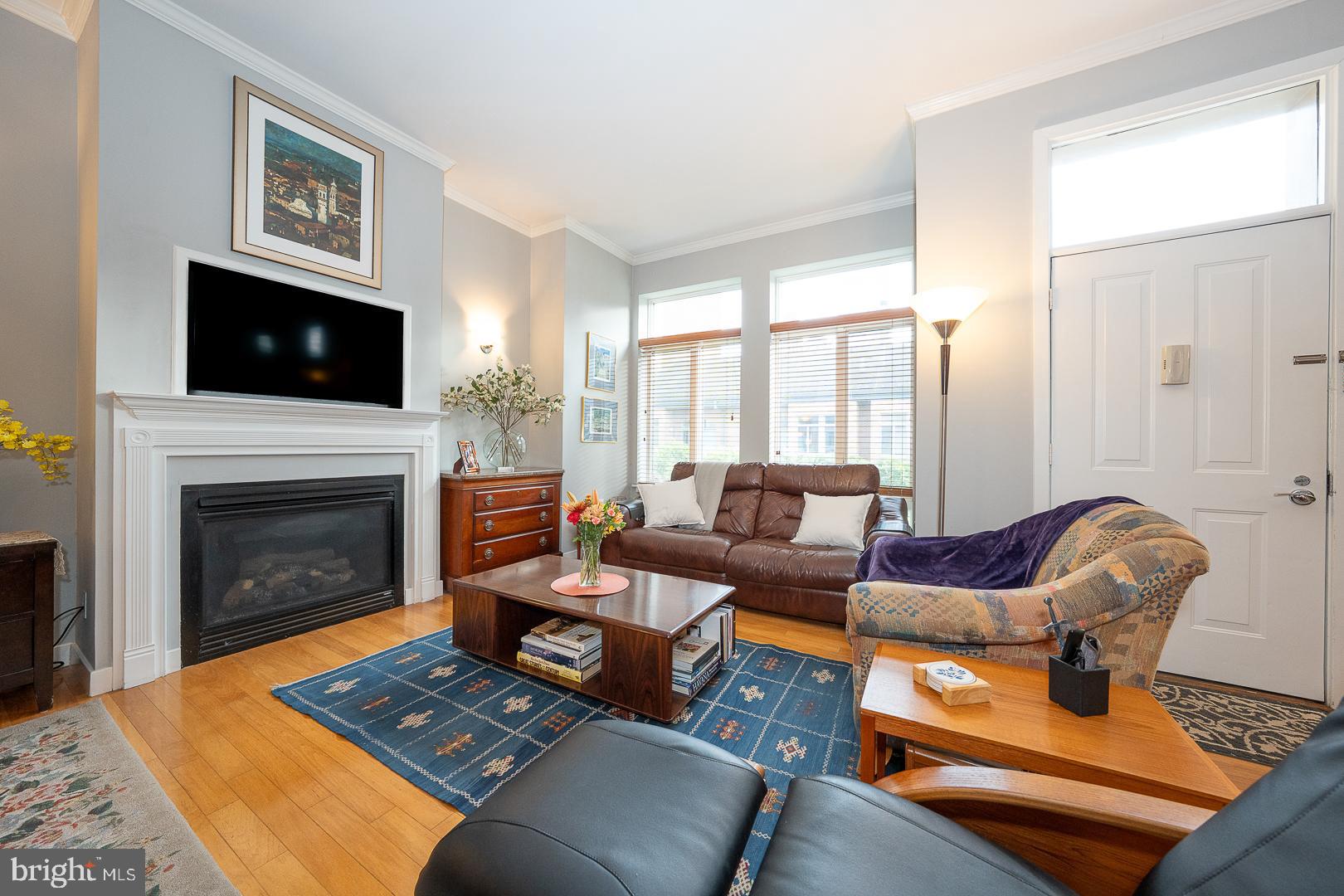 1900 Hamilton Street, Unit D19 Philadelphia, PA 19130 - Photo 6 of 36 a living room with furniture a flat screen tv and a fireplace