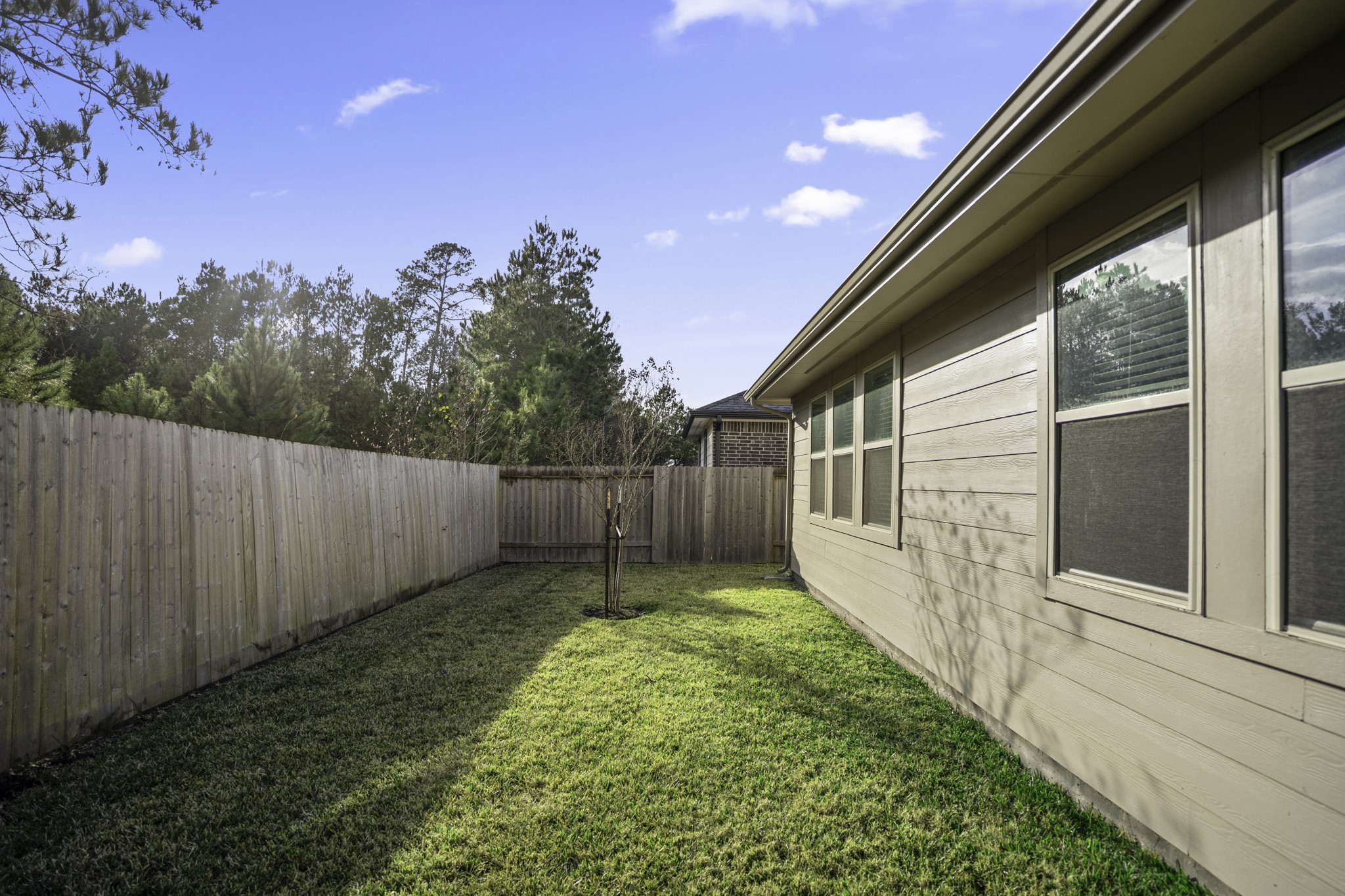 30391 Limber Pines Drive Magnolia, TX 77355 - Photo 40 of 49 Discover a charming side yard oasis, perfect for tranquil moments or gardening, framed by lush greenery and a privacy fence.