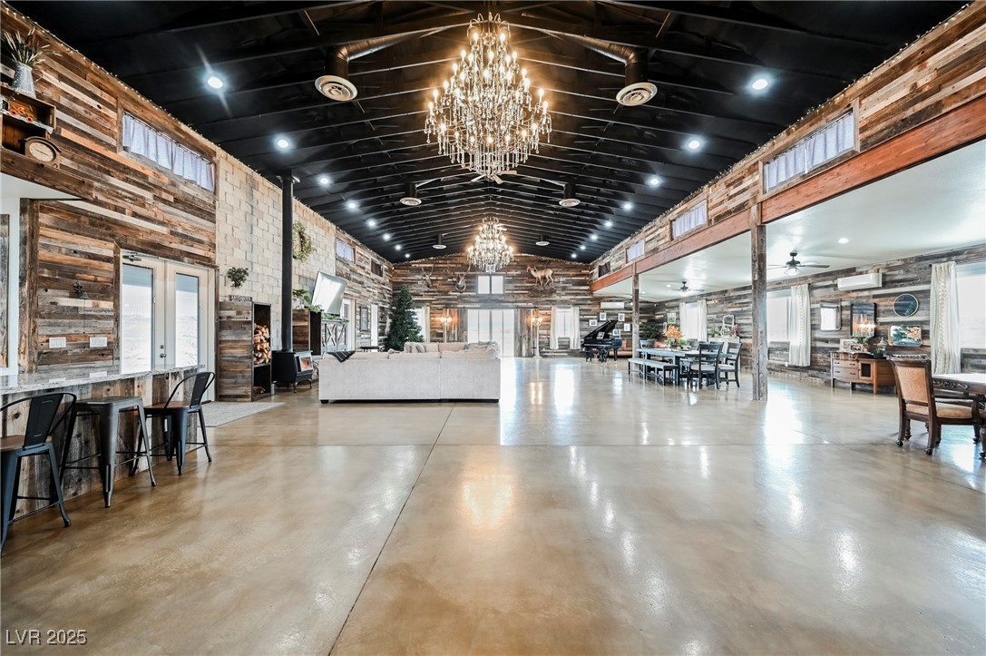 Lobby featuring high vaulted ceiling