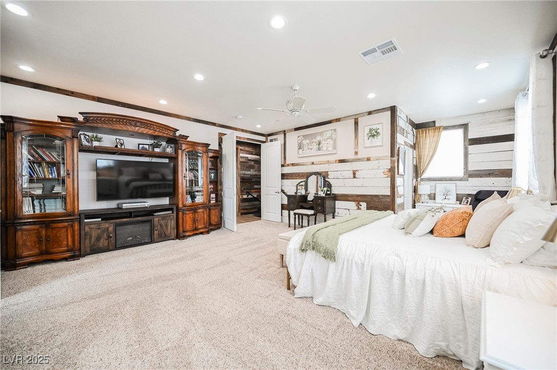 6510 Sunset Drive Caliente, NV 89008 - Photo 39 of 84 Bedroom featuring carpet flooring, recessed lighting, and crown molding