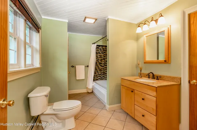 a bathroom with a sink a toilet a mirror a vanity and shower