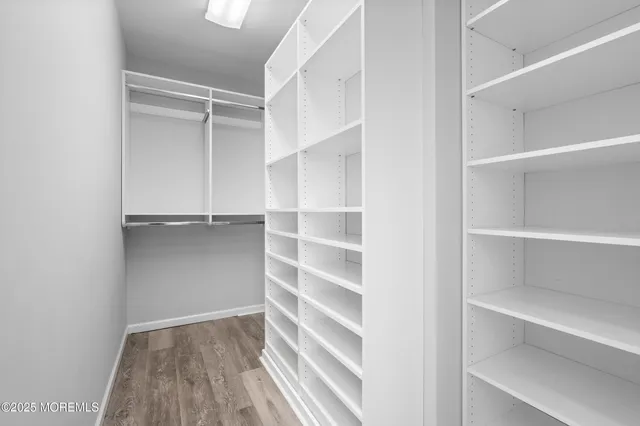 a view of walk in closet with empty racks